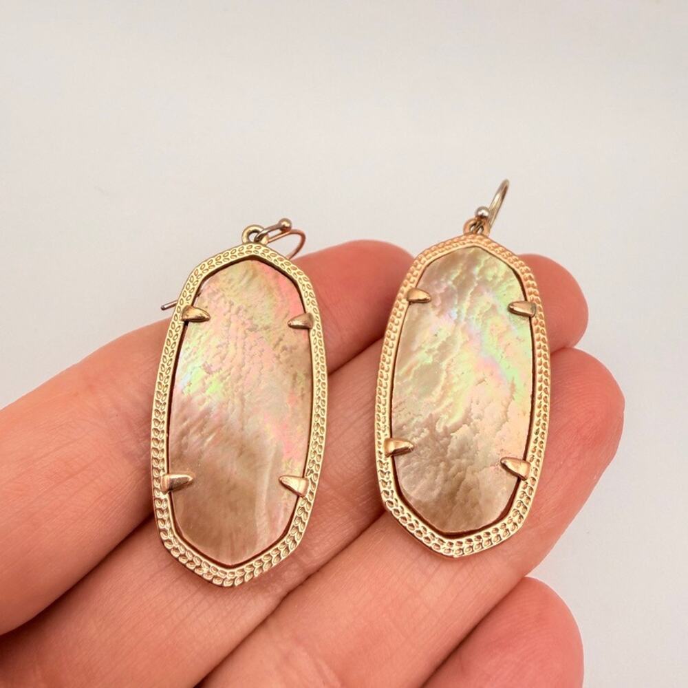 Kendra Scott Elle Earrings Mother Of Pearl Abalone Large 14K Gold Plated Dangle